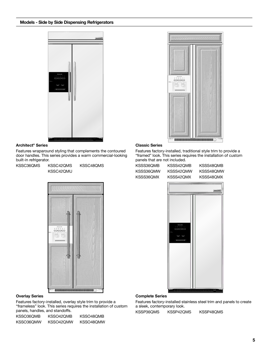 KitchenAid manual Models Side by Side Dispensing Refrigerators, Classic Series, Complete Series 