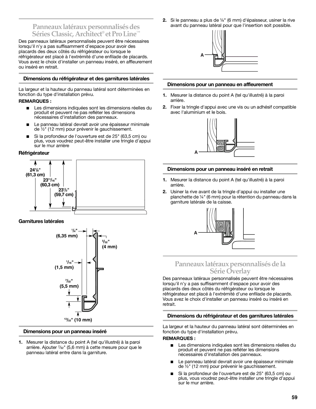 KitchenAid Refrigerator manual Panneaux latéraux personnalisés de la Série Overlay 