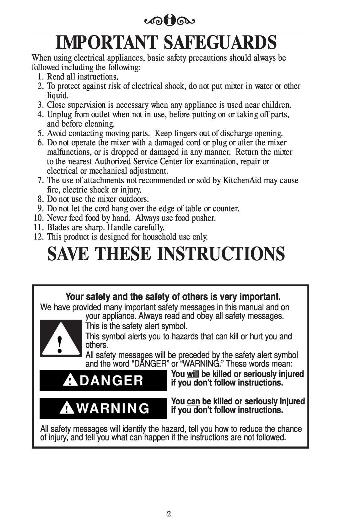KitchenAid RVSA, 221 manual Important Safeguards, Save These Instructions, Danger 