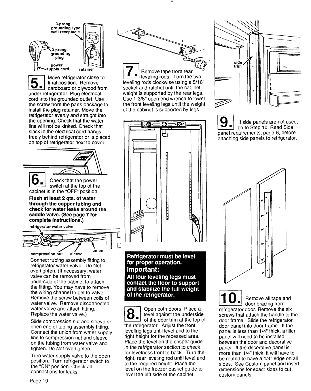 KitchenAid S-302 installation instructions Remove tape from, If side panels are not used 