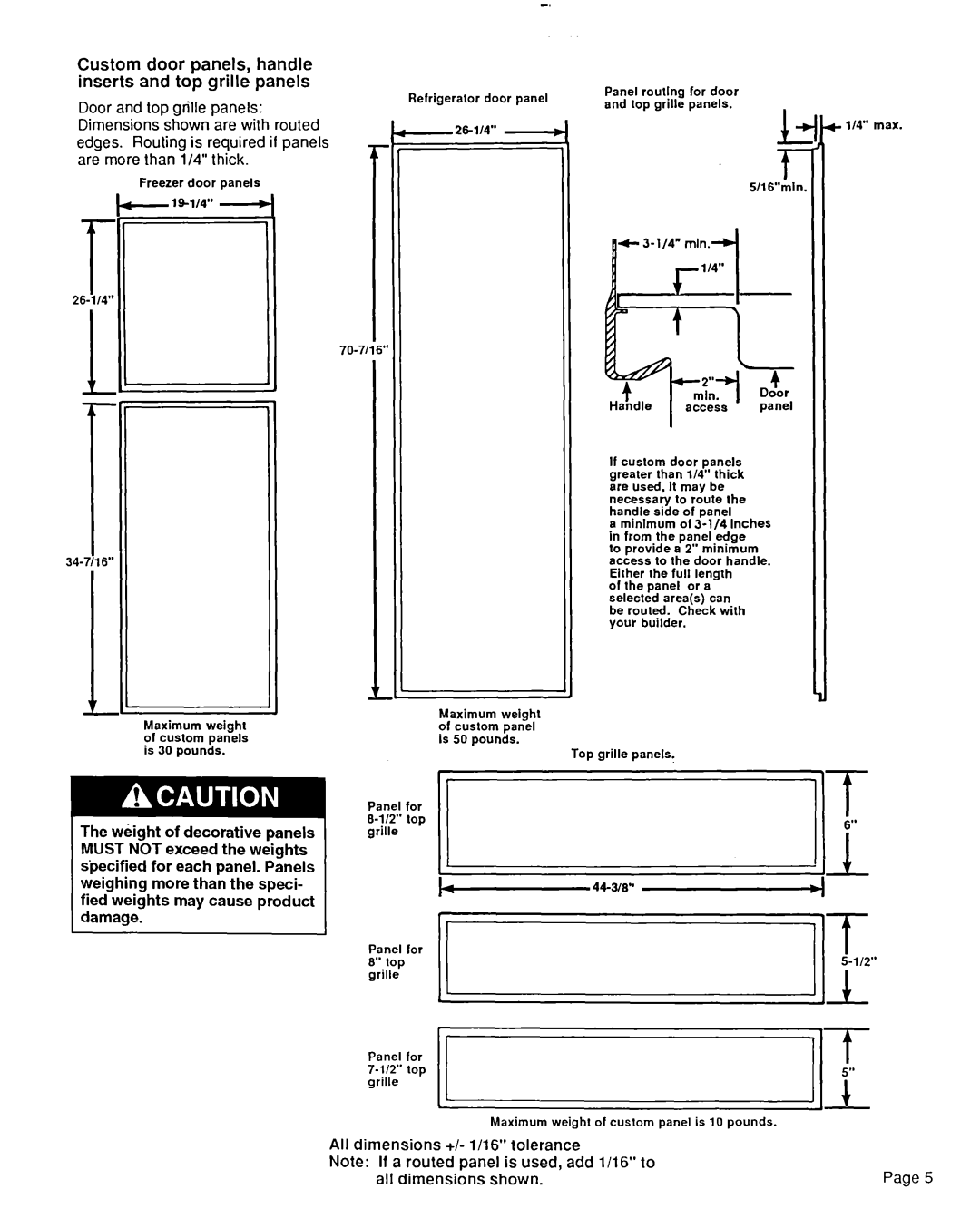 KitchenAid S-302 installation instructions Custom door panels, handle inserts and top grille panels 