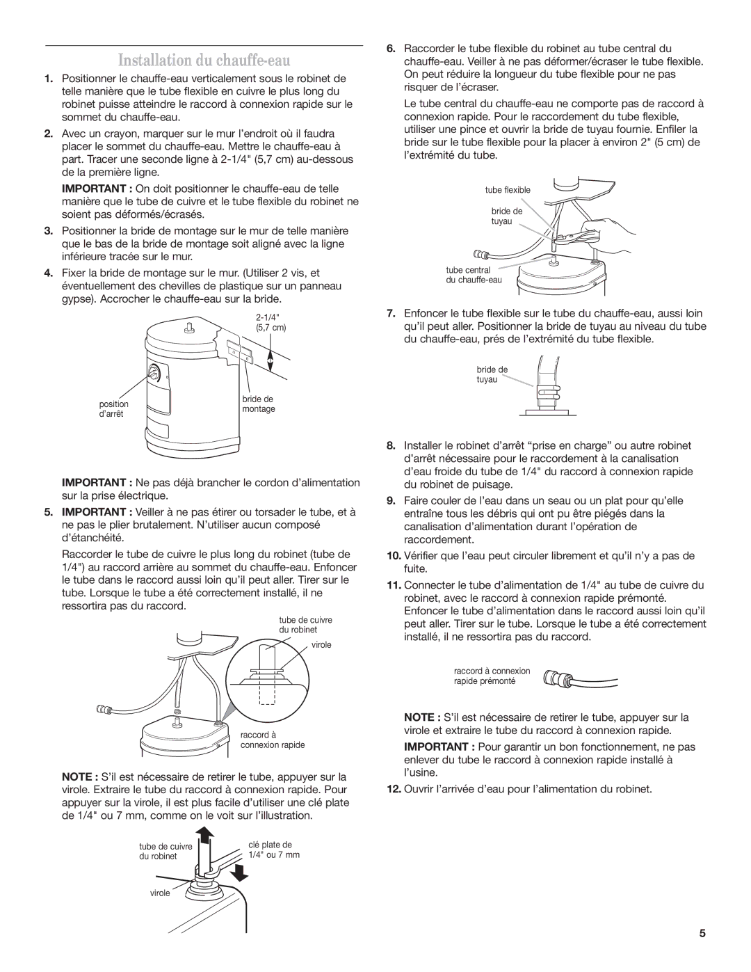 KitchenAid Series KHWG160 installation instructions Installation du chauffe-eau 