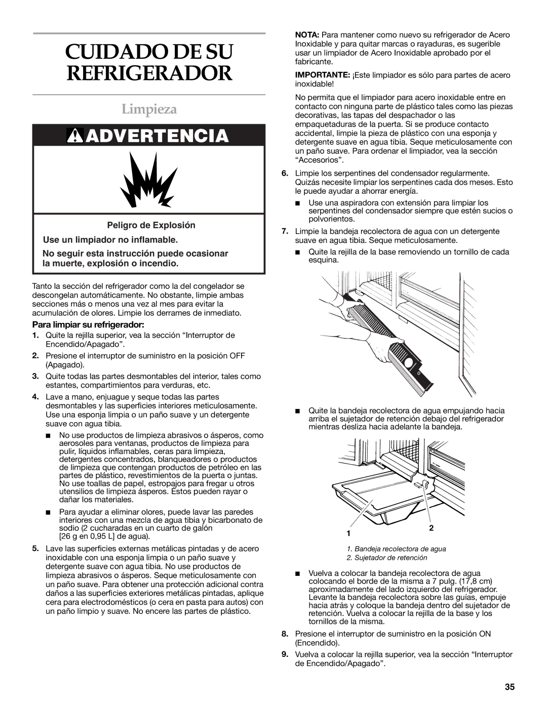 KitchenAid Side-by-Side Referigerator manual Cuidado DE SU Refrigerador, Limpieza, Para limpiar su refrigerador 