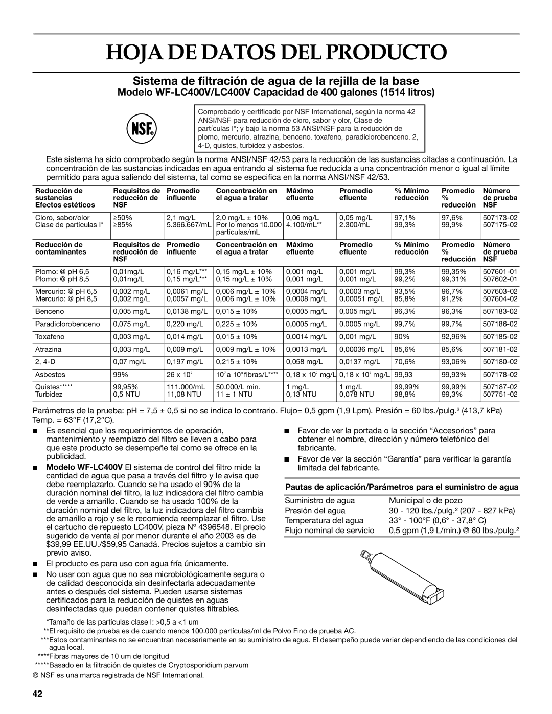 KitchenAid Side-by-Side Referigerator manual Hoja DE Datos DEL Producto 