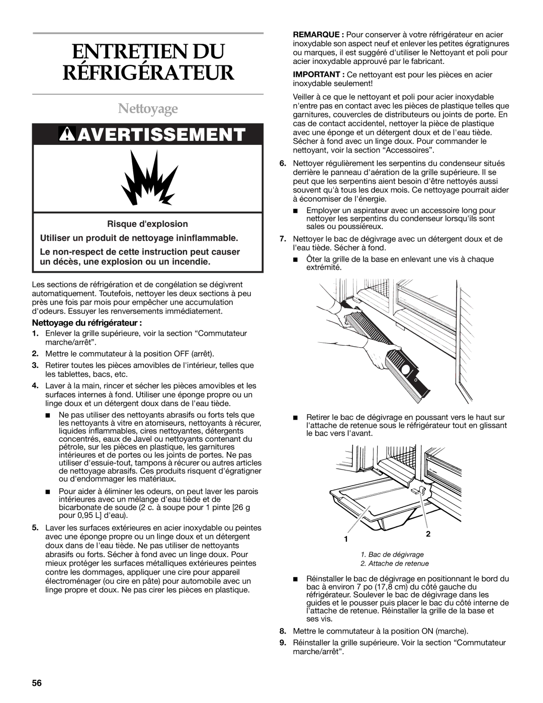 KitchenAid Side-by-Side Referigerator manual Entretien DU Réfrigérateur, Nettoyage du réfrigérateur 