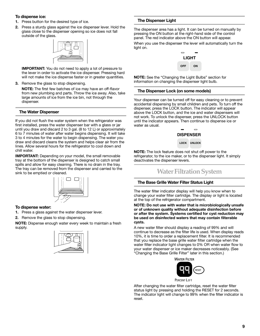 KitchenAid Side-by-Side Referigerator manual Water Filtration System 