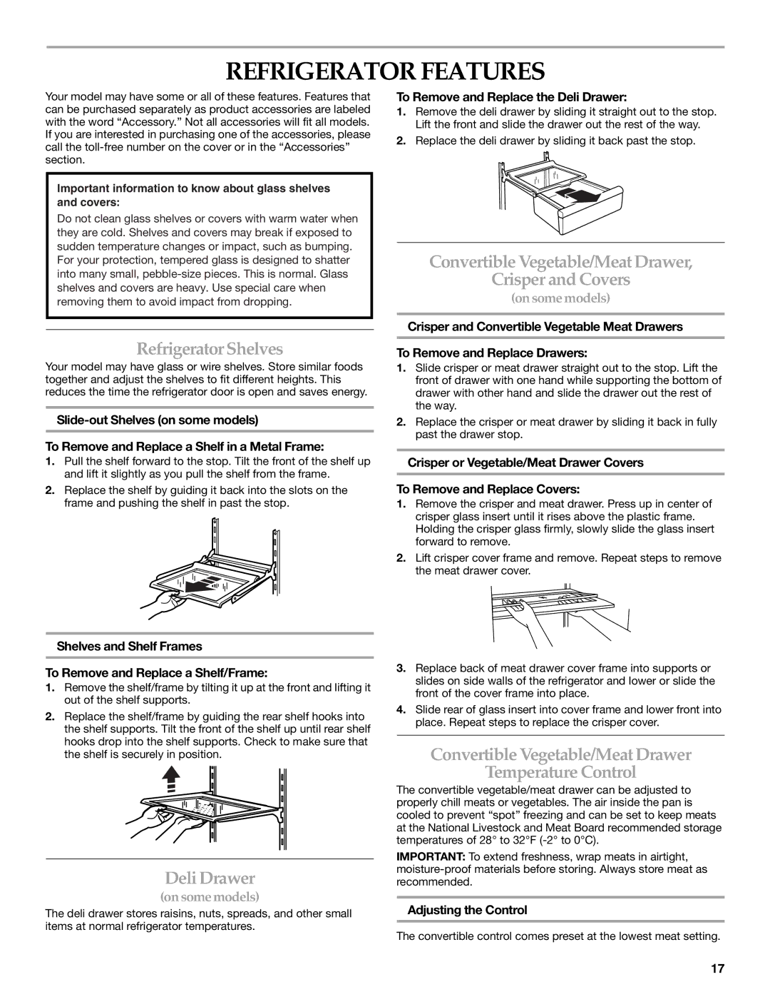 KitchenAid SIDE BY SIDE REFRIGERATOR manual Refrigerator Features, Refrigerator Shelves, DeliDrawer 