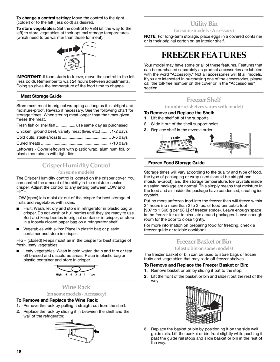 KitchenAid SIDE BY SIDE REFRIGERATOR manual Freezer Features 