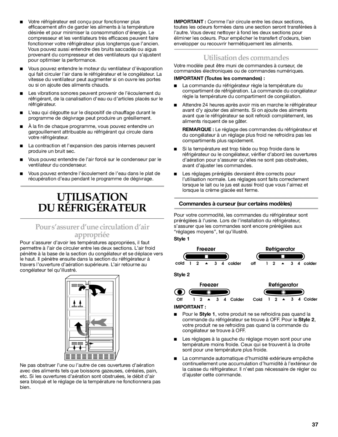 KitchenAid SIDE BY SIDE REFRIGERATOR manual Utilisation DU Réfrigérateur, Pour s’assurer d’une circulation d’air Appropriée 