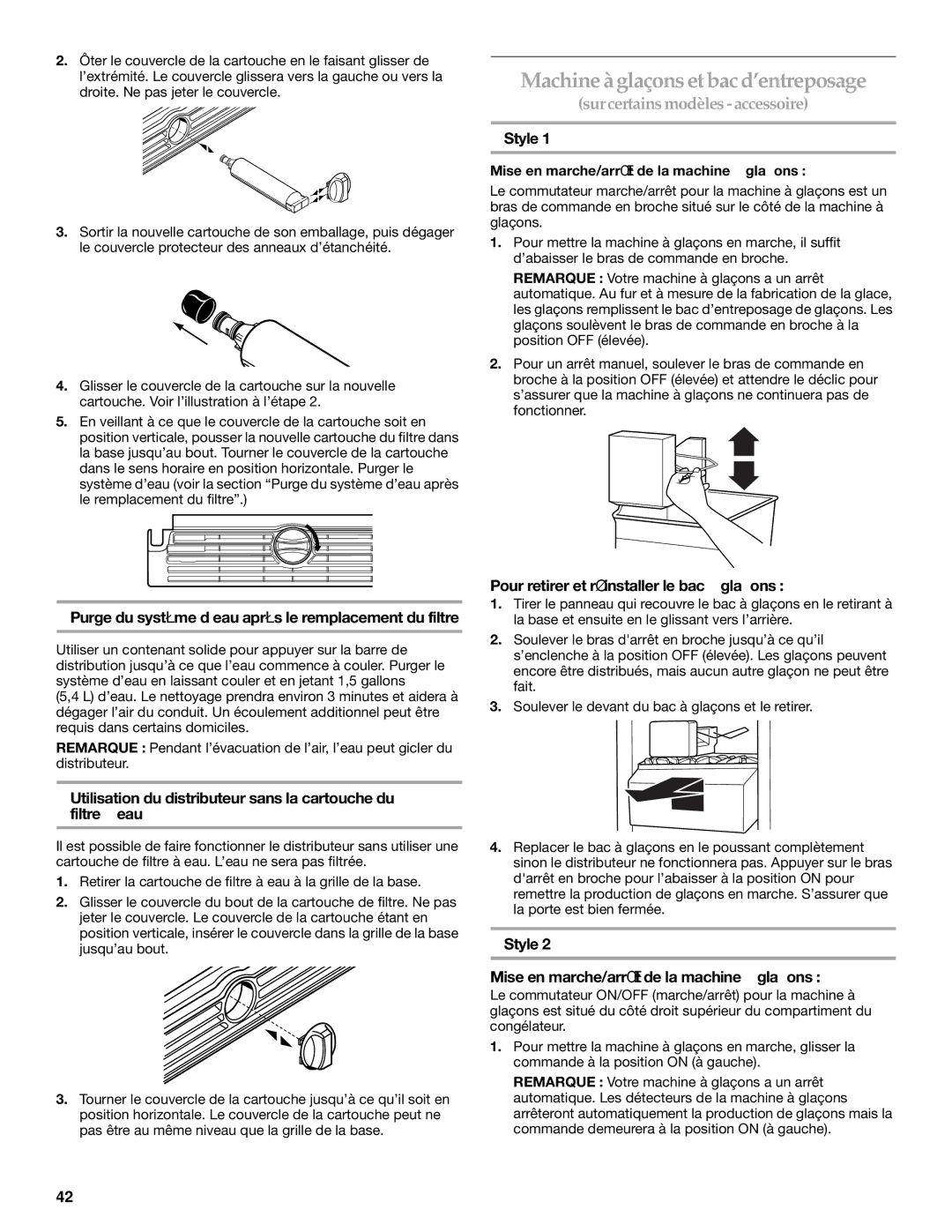 KitchenAid SIDE BY SIDE REFRIGERATOR Machineàglaçons et bacd’entreposage, Pour retirer et réinstaller le bac à glaçons 