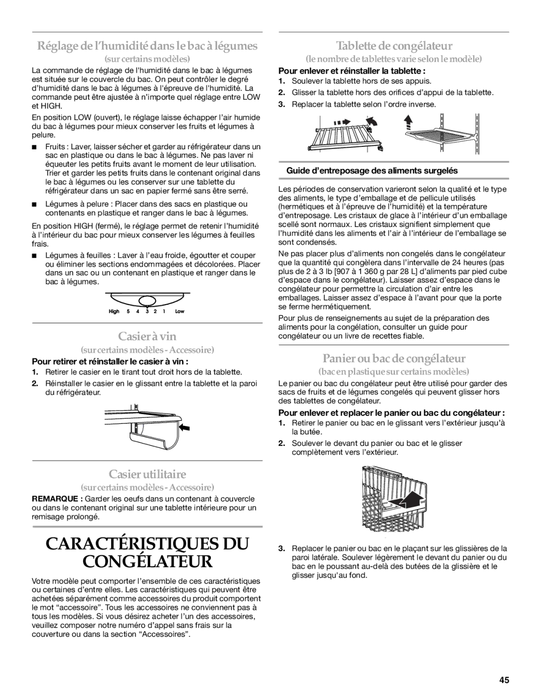 KitchenAid SIDE BY SIDE REFRIGERATOR manual Caractéristiques DU Congélateur 