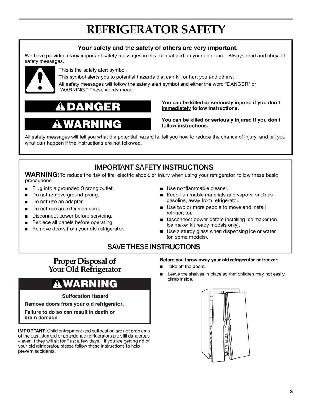 KitchenAid KSSC36FMS01, KSSC36FMS00 manual Refrigerator Safety, Before you throw away your old refrigerator or freezer 