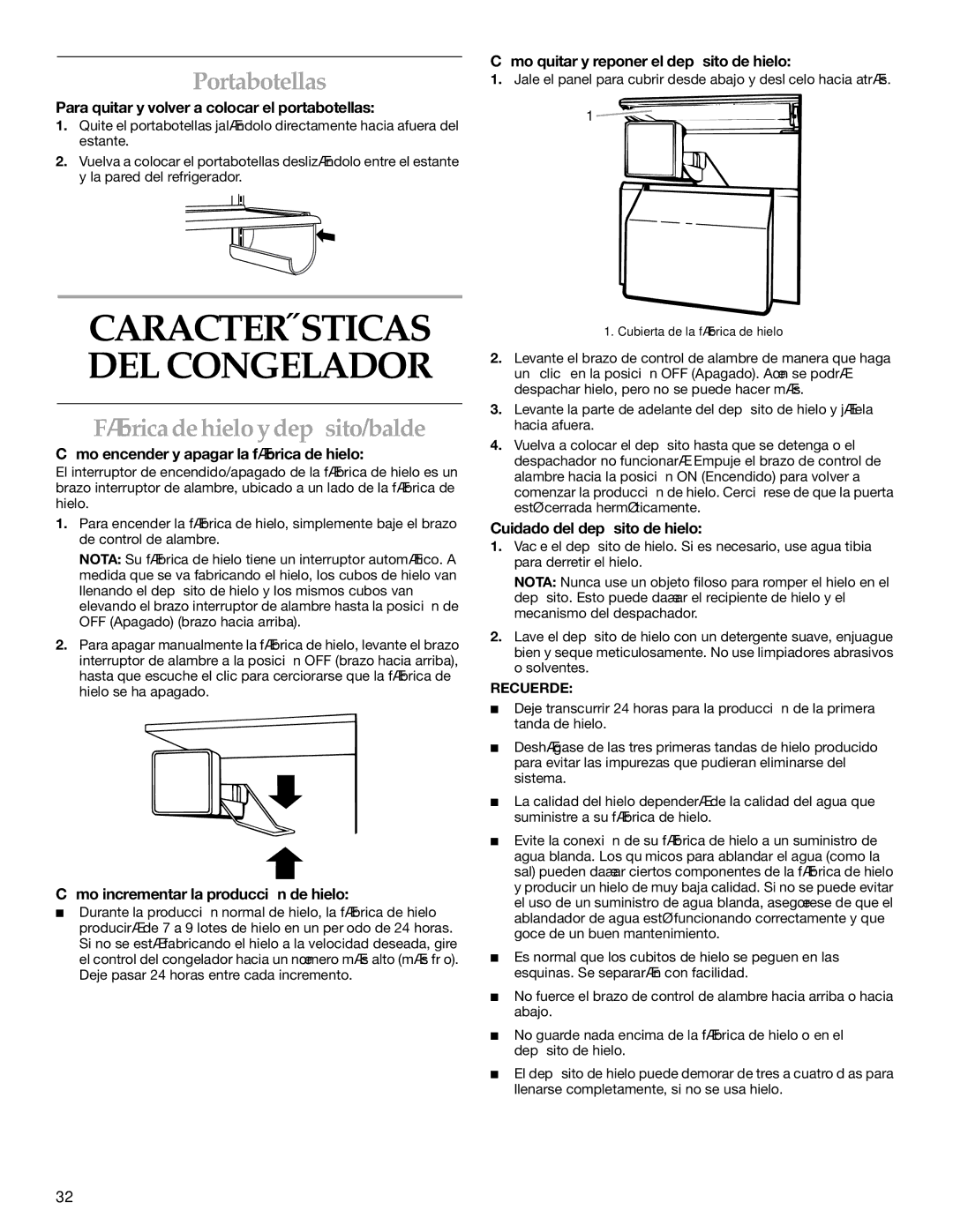 KitchenAid KSSO36FMX01, KSSC36FMS00, KSSC36FMS02, KSSC36FKS01, KSSC36FMS01 Portabotellas, Fábrica de hielo y depósito/balde 