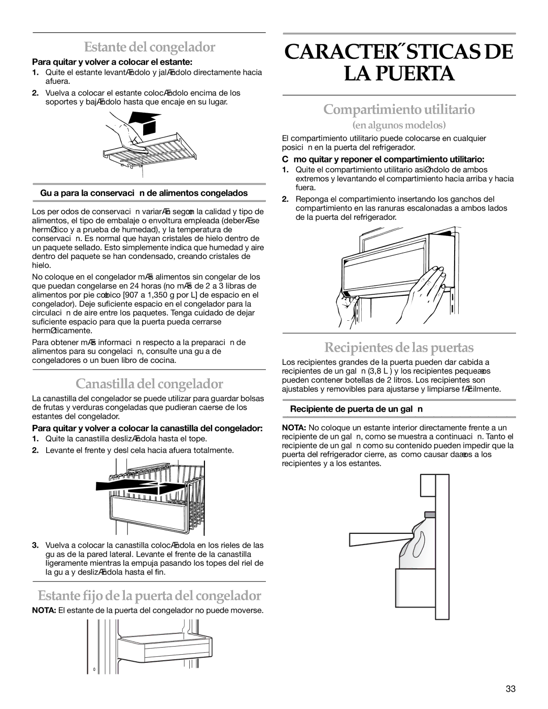 KitchenAid KSSO36FMX00, KSSC36FMS00, KSSC36FMS02, KSSC36FKS01, KSSC36FMS01, KSSC36FKB01 manual Características DE LA Puerta 