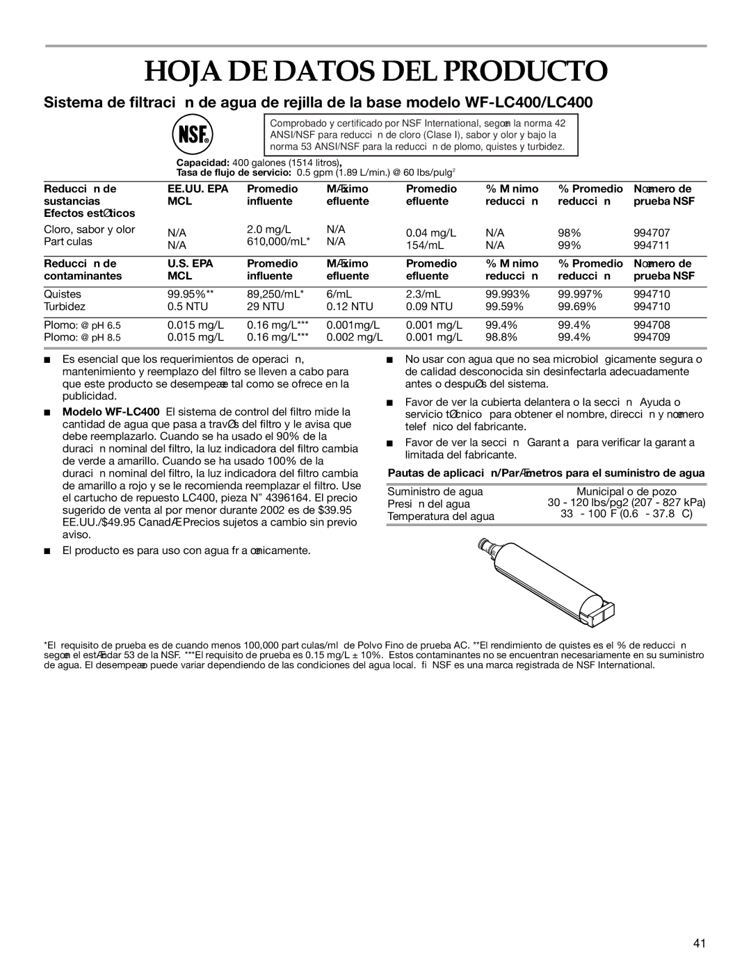 KitchenAid KSSS48QMX02, KSSC36FMS00, KSSC36FMS02, KSSC36FKS01, KSSC36FMS01, KSSC36FKB01 Hoja DE Datos DEL Producto, Ee.Uu. Epa 