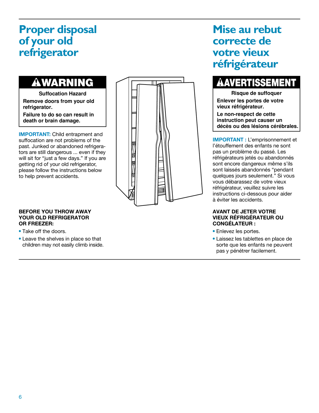 KitchenAid Side Refrigerator manual Mise au rebut correcte de votre vieux réfrigérateur 