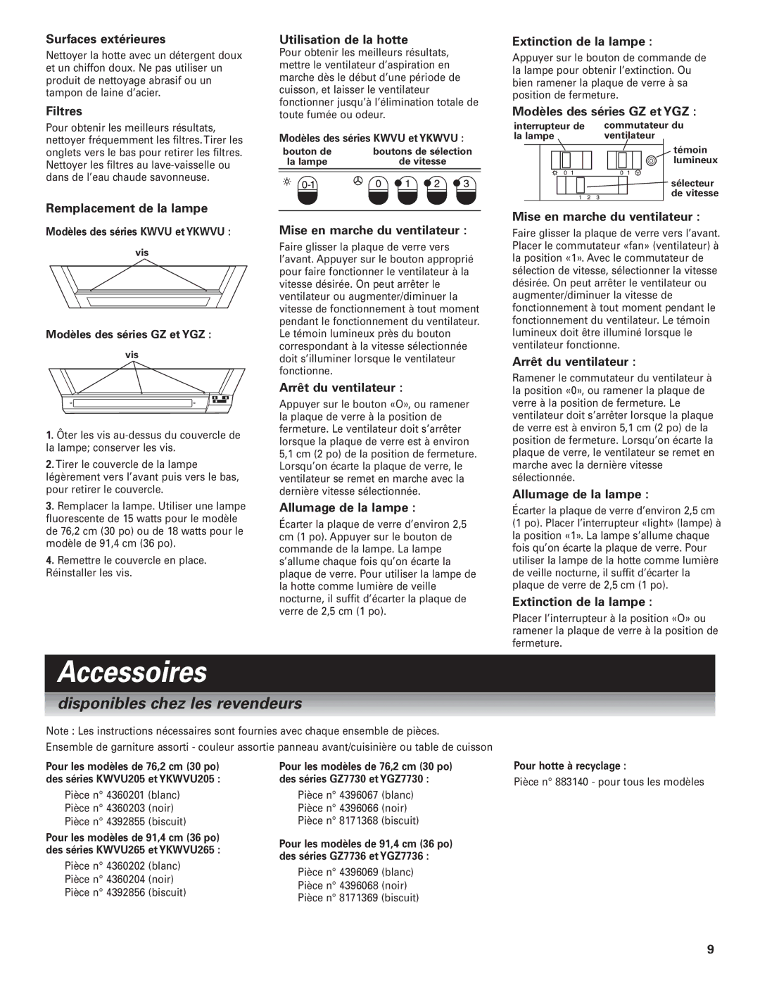 KitchenAid Slide-out Vent Hood installation instructions Accessoires 