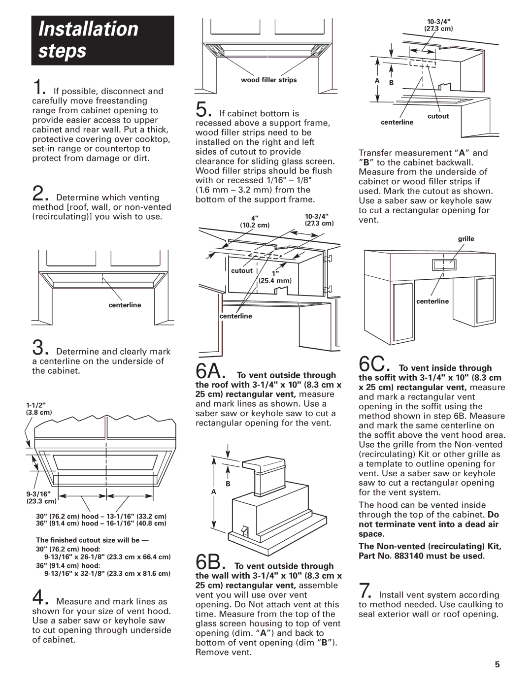 KitchenAid Slide-out Vent Hood installation instructions Non-vented recirculating Kit, Part No must be used 