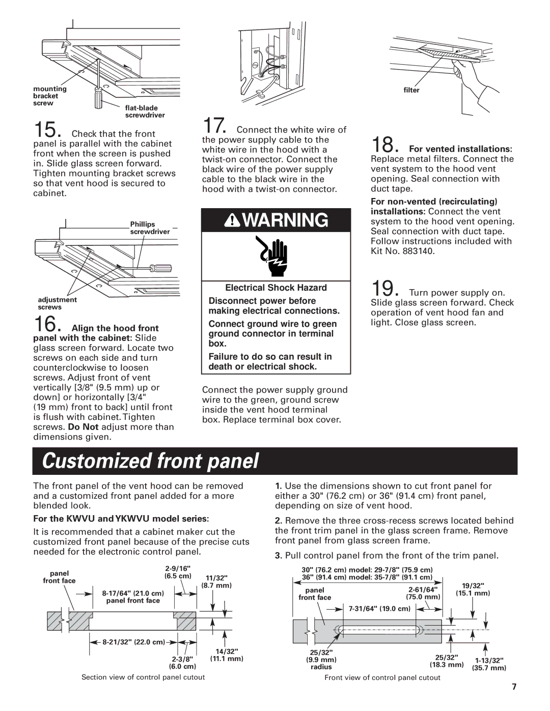 KitchenAid Slide-out Vent Hood For the Kwvu and Ykwvu model series, Mounting bracket Screw, Adjustment screws, Filter 