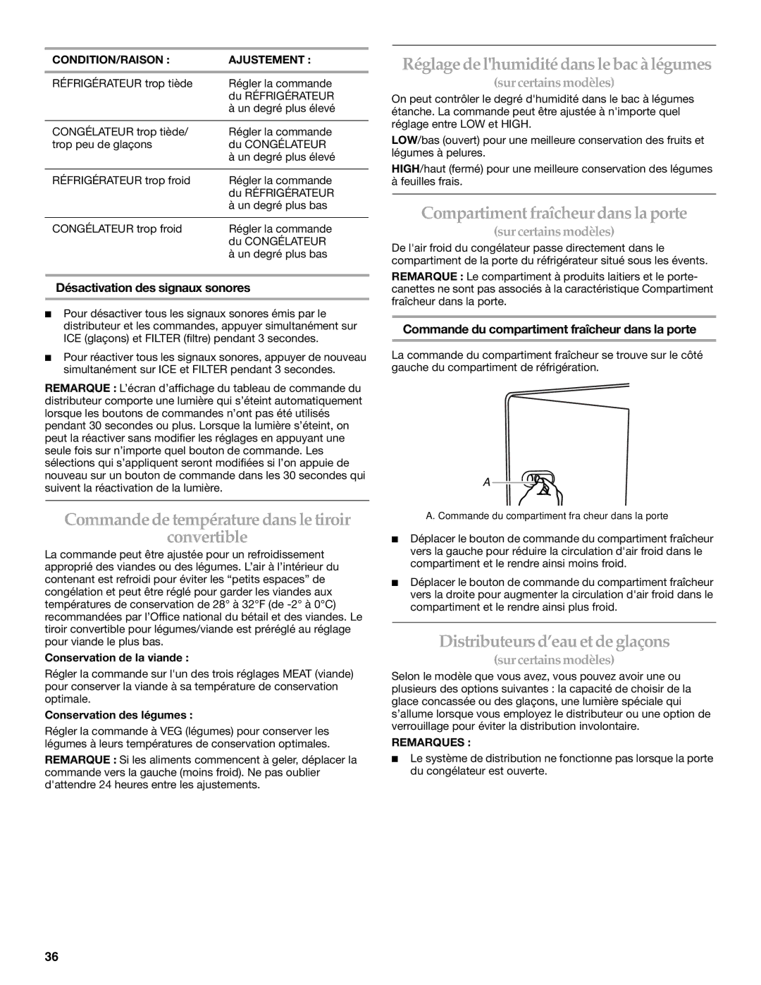 KitchenAid T2WG2L Commande de température dans le tiroir Convertible, Réglage de lhumidité dans le bac à légumes 