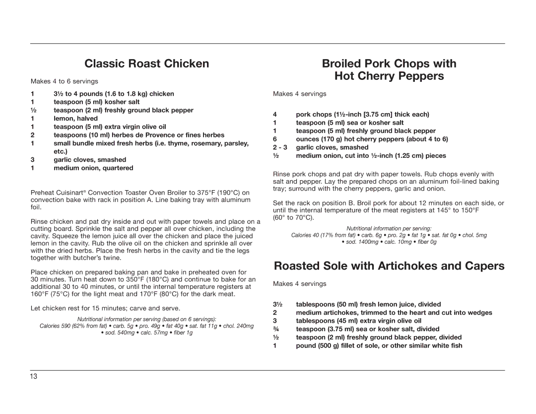 KitchenAid TOB-60C manual Classic Roast Chicken, Broiled Pork Chops with Hot Cherry Peppers 