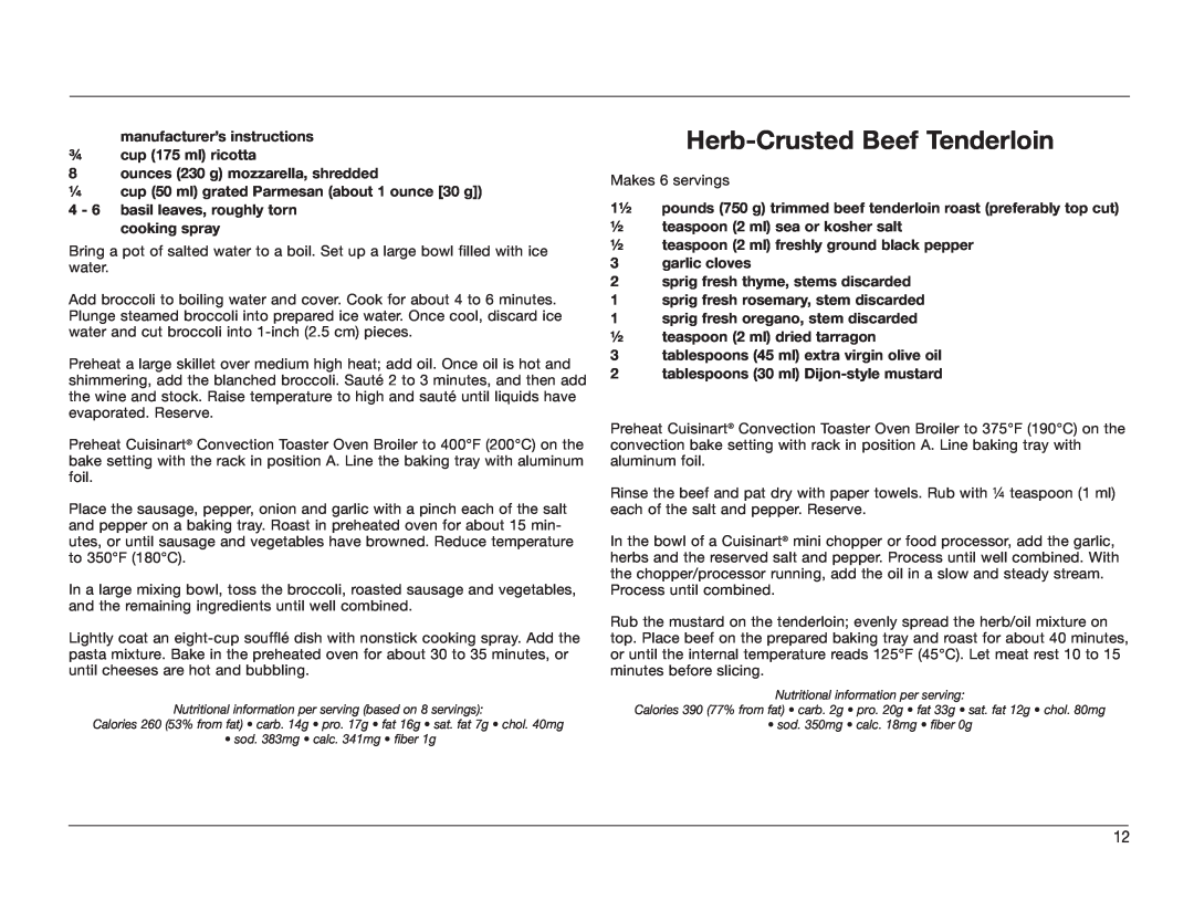 KitchenAid TOB-60C manual Herb-CrustedBeef Tenderloin 