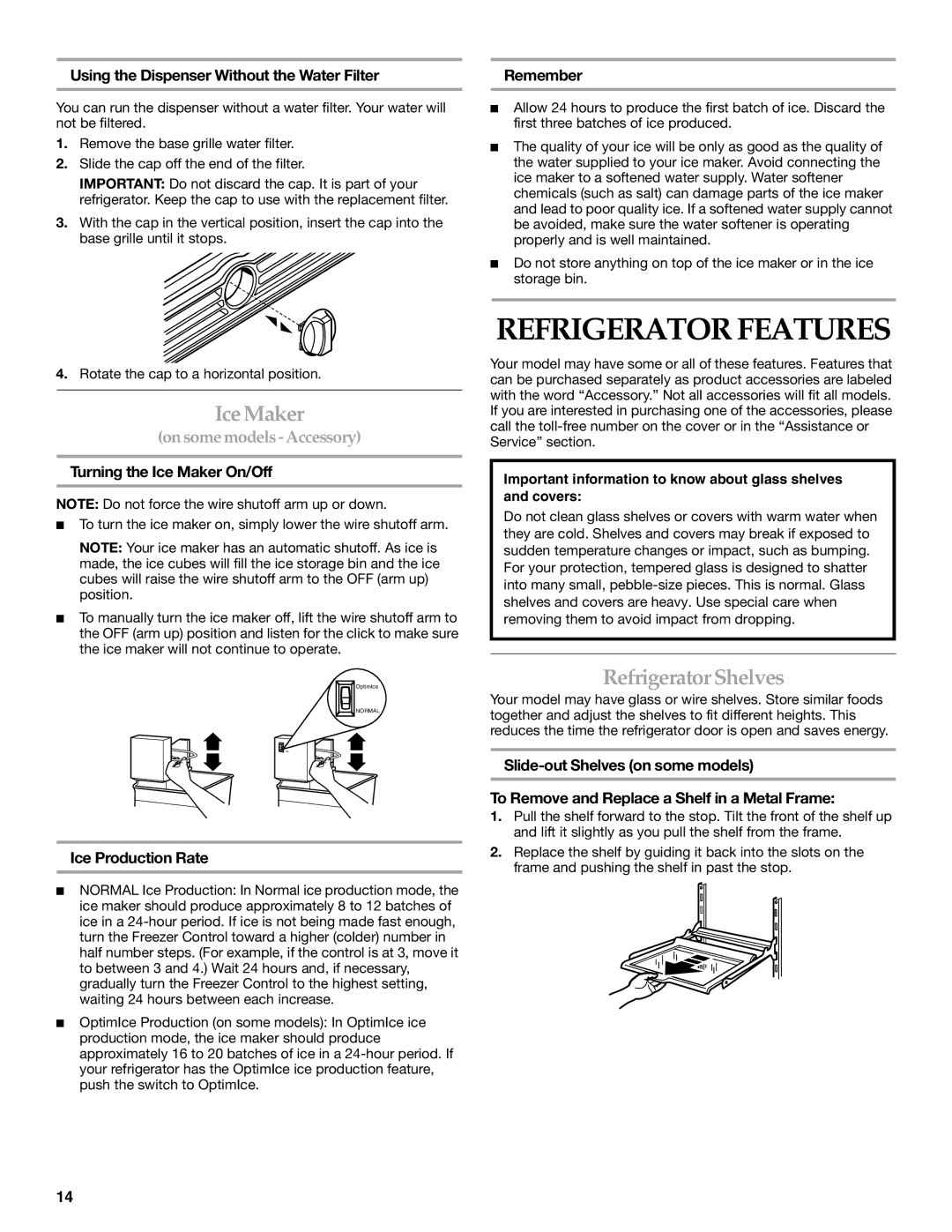 KitchenAid TOP-MOUNT REFRIGERATOR manual Refrigerator Features, Ice Maker, Refrigerator Shelves 