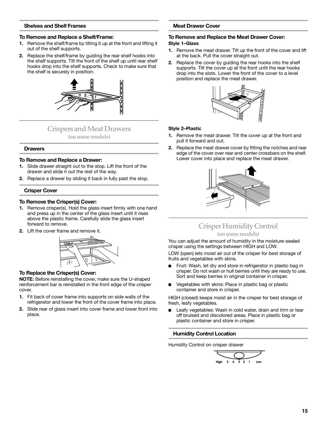 KitchenAid TOP-MOUNT REFRIGERATOR manual Crispers and Meat Drawers, Crisper Humidity Control 