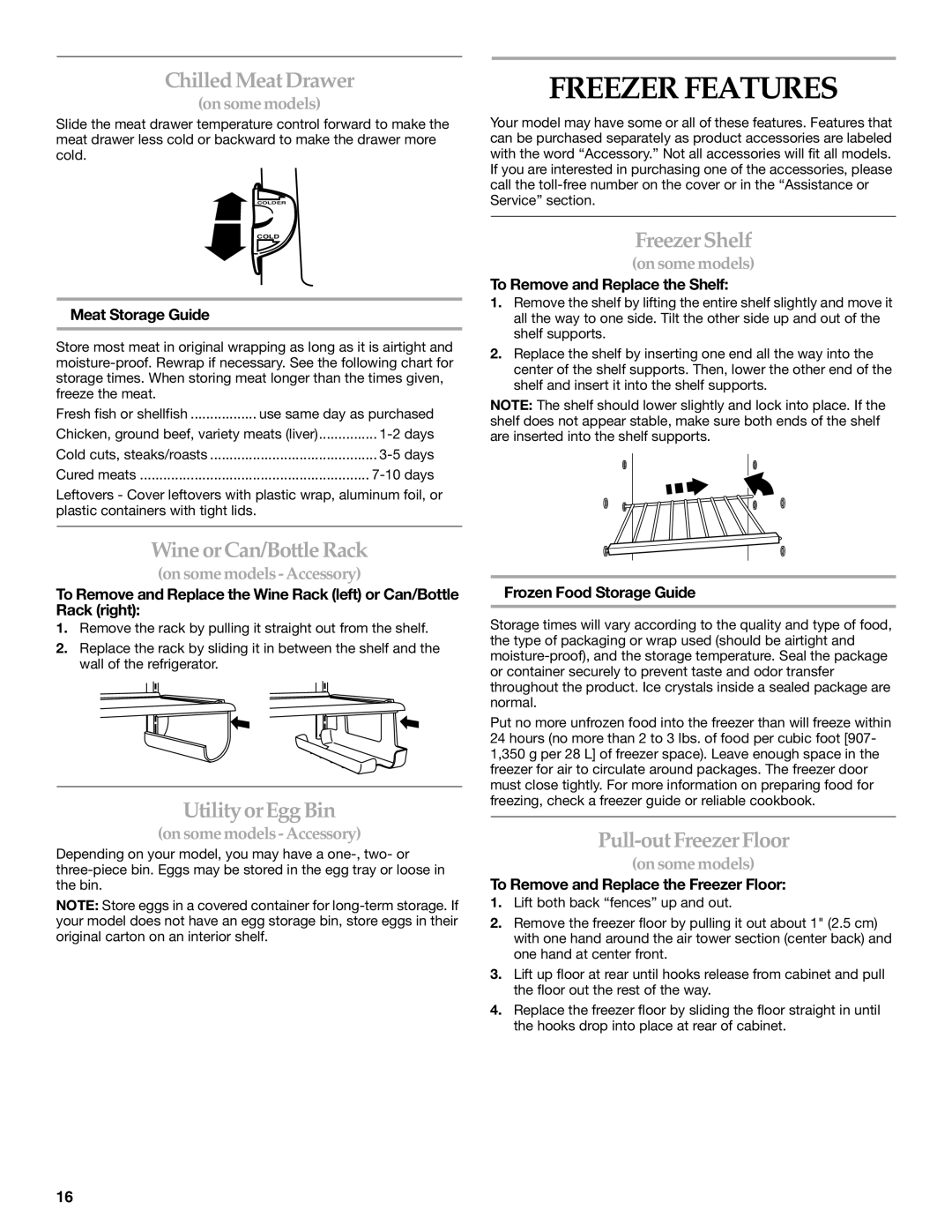 KitchenAid TOP-MOUNT REFRIGERATOR manual Freezer Features 