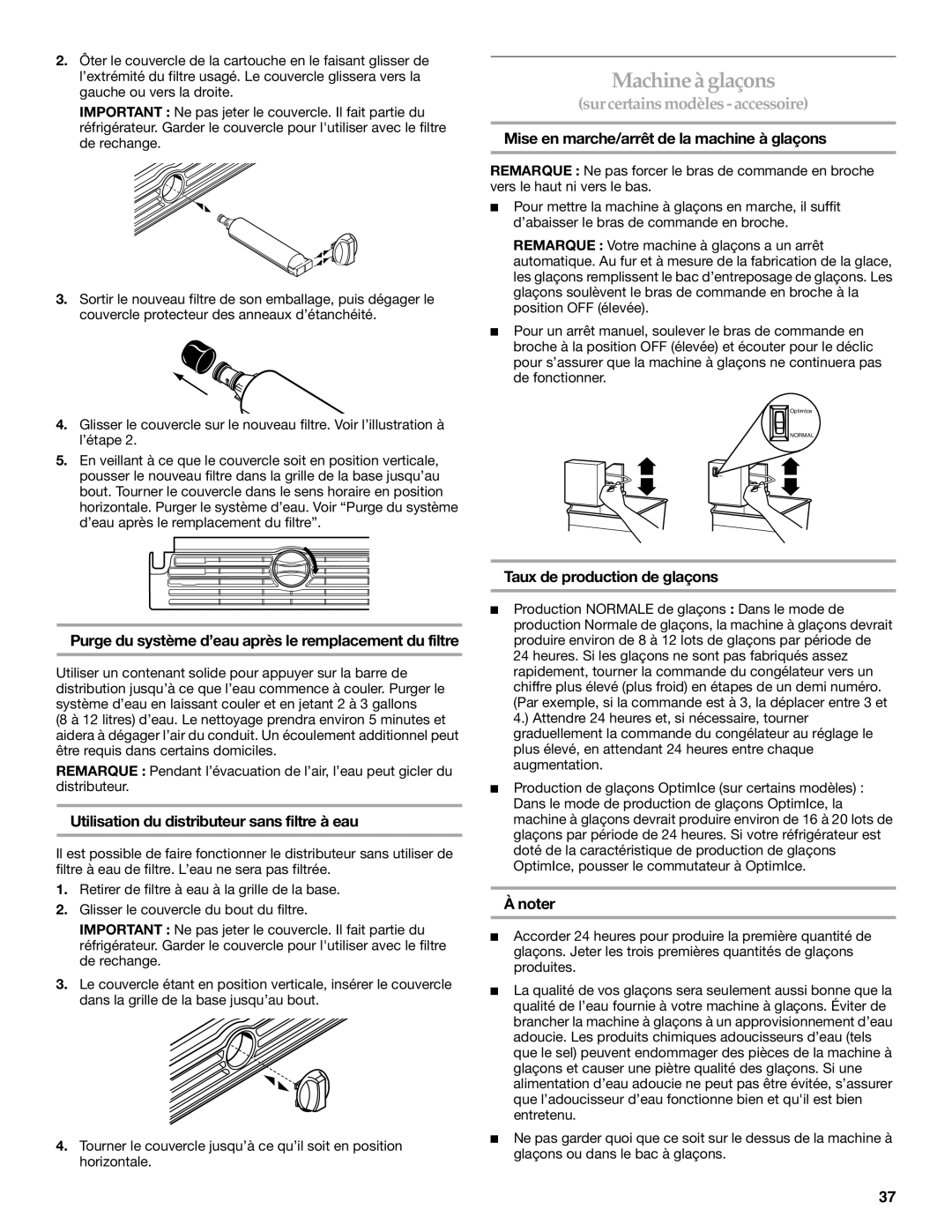 KitchenAid TOP-MOUNT REFRIGERATOR manual Machine à glaçons, Mise en marche/arrêt de la machine à glaçons 