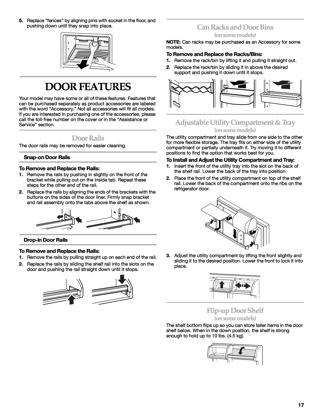 KitchenAid TOP-MOUNT REFRIGERATOR Door Features, Can Racksand Door Bins, Door Rails, Adjustable Utility Compartment & Tray 