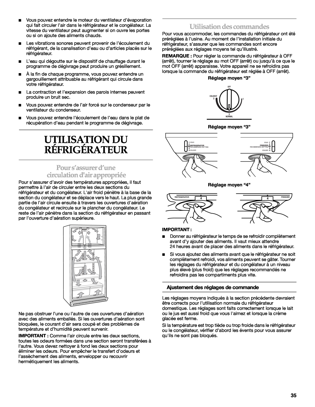 KitchenAid TOP-MOUNT REFRIGERATOR manual Utilisation Du Réfrigérateur, Utilisation des commandes 