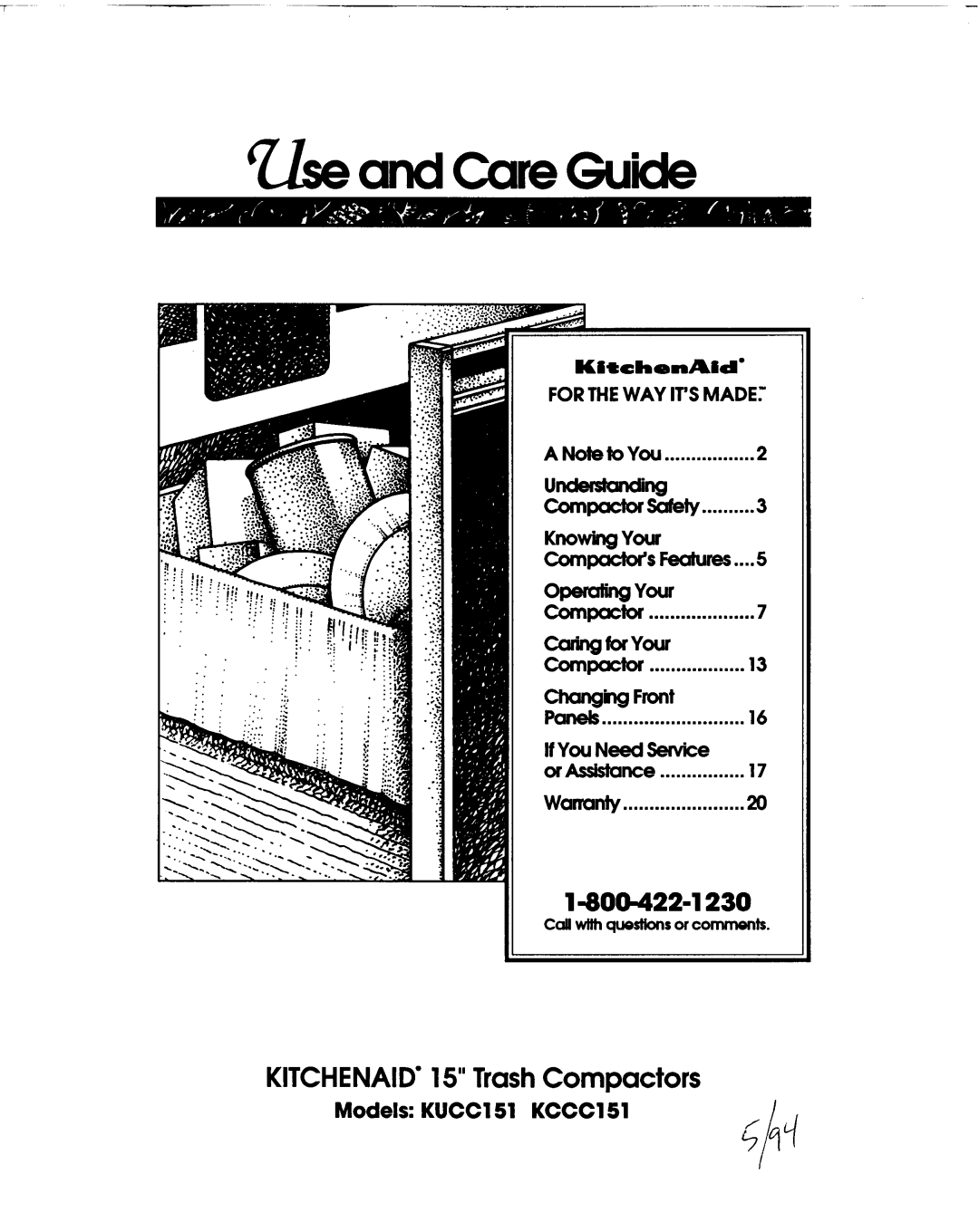 KitchenAid KUCC151, Trash Compactor, 403, KCCC151 manual 