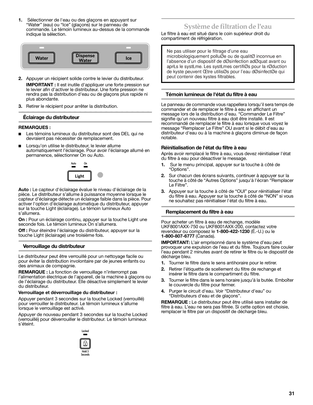 KitchenAid KFIS25XVMS9, UKF8001AXX-750 installation instructions Système de filtration de leau 