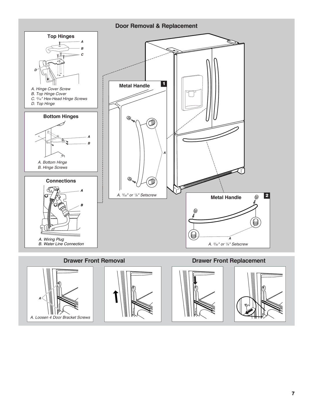 KitchenAid KFIS25XVMS9, UKF8001AXX-750 installation instructions Door Removal & Replacement 