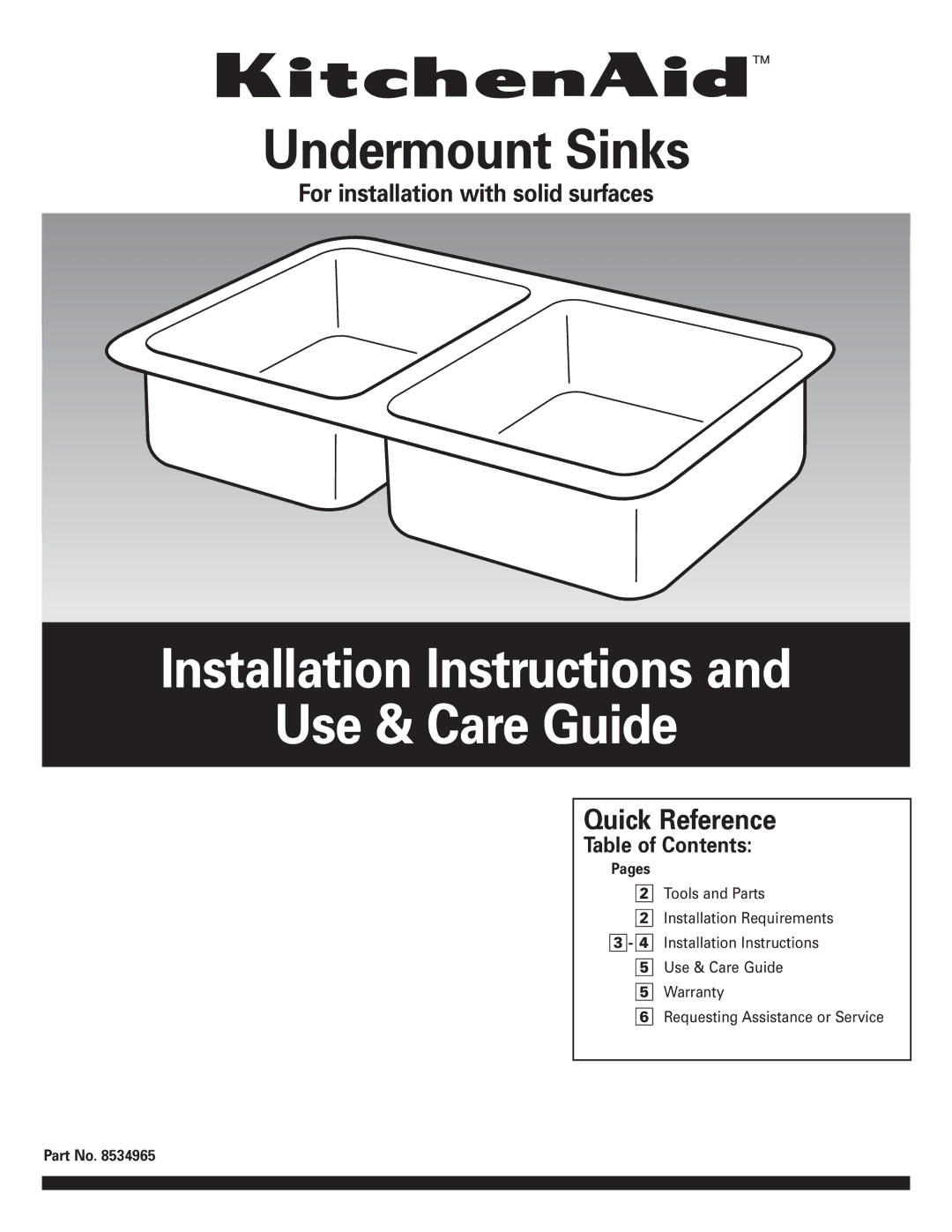 KitchenAid undermount Sinks installation instructions Installation Instructions Use & Care Guide 