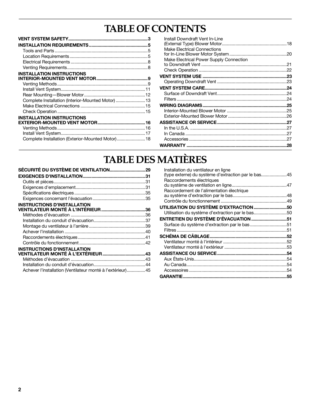 KitchenAid UXI0600DYS, UXI01200DYS installation instructions Table of Contents, Table DES Matières 