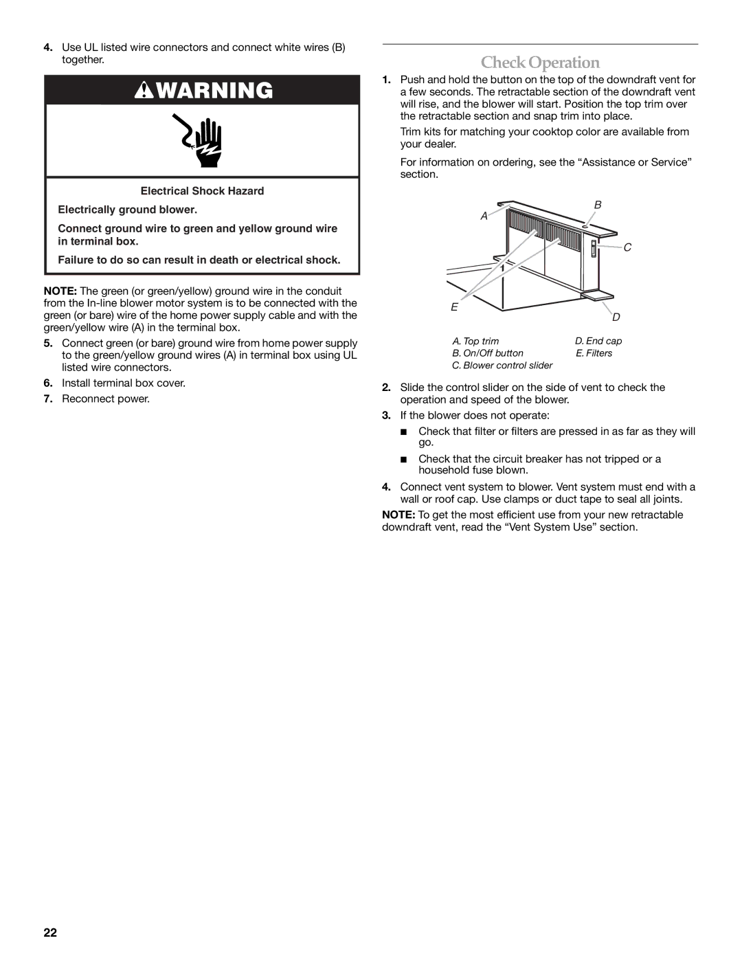 KitchenAid UXI0600DYS, UXI01200DYS installation instructions Check Operation 