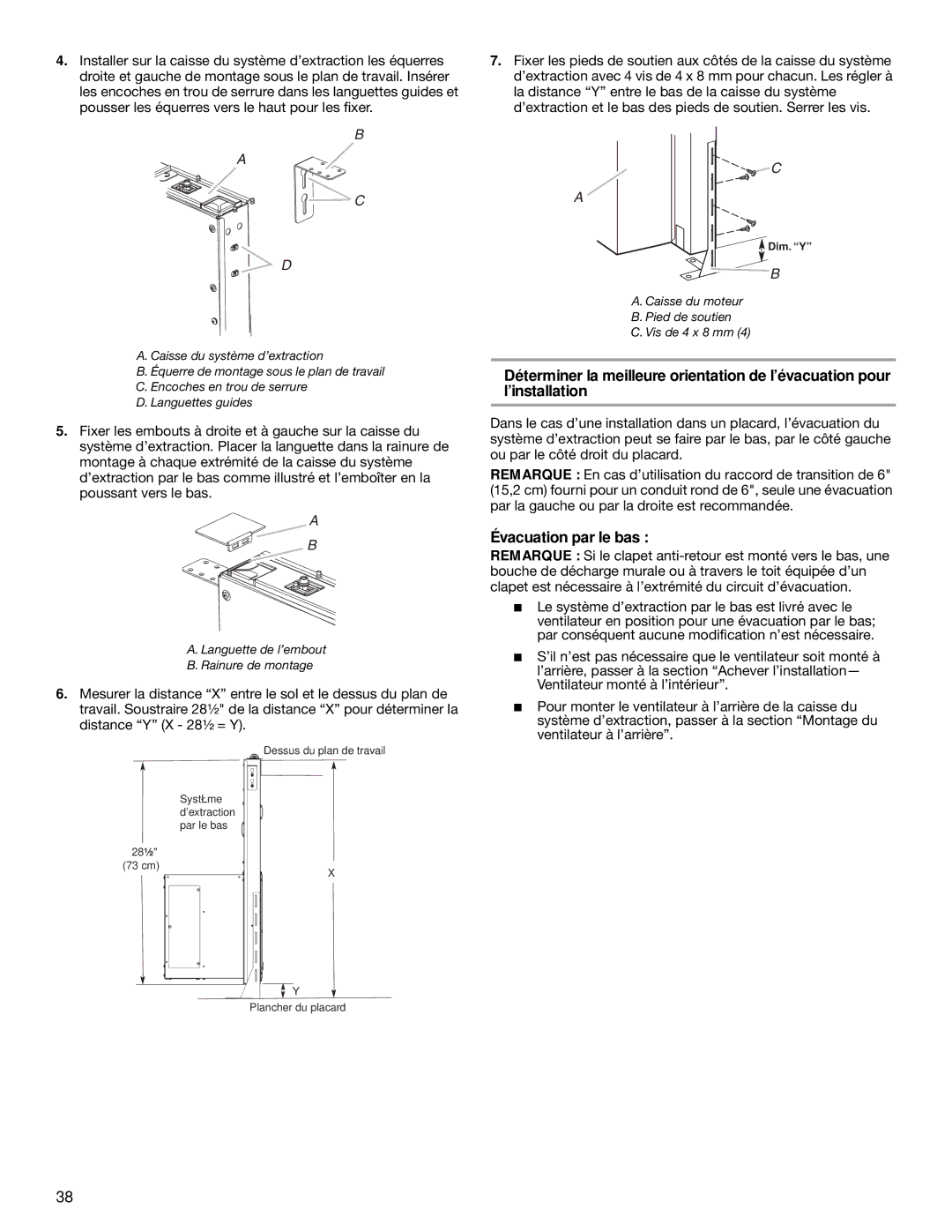 KitchenAid UXI0600DYS, UXI01200DYS installation instructions Évacuation par le bas 