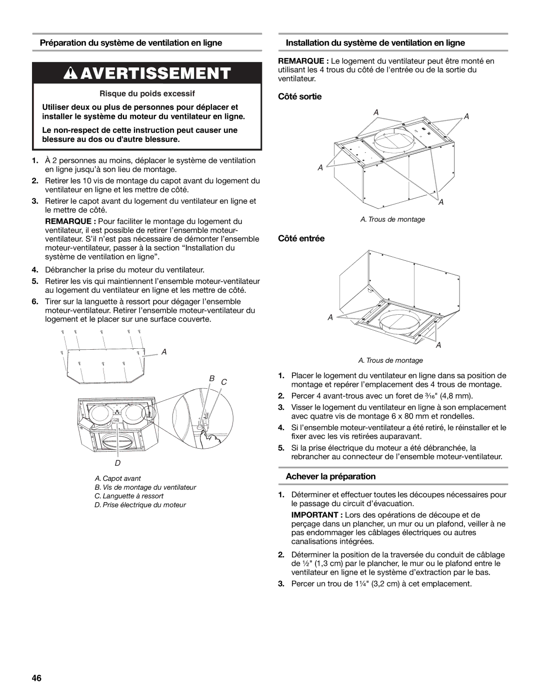 KitchenAid UXI0600DYS Préparation du système de ventilation en ligne, Installation du système de ventilation en ligne 