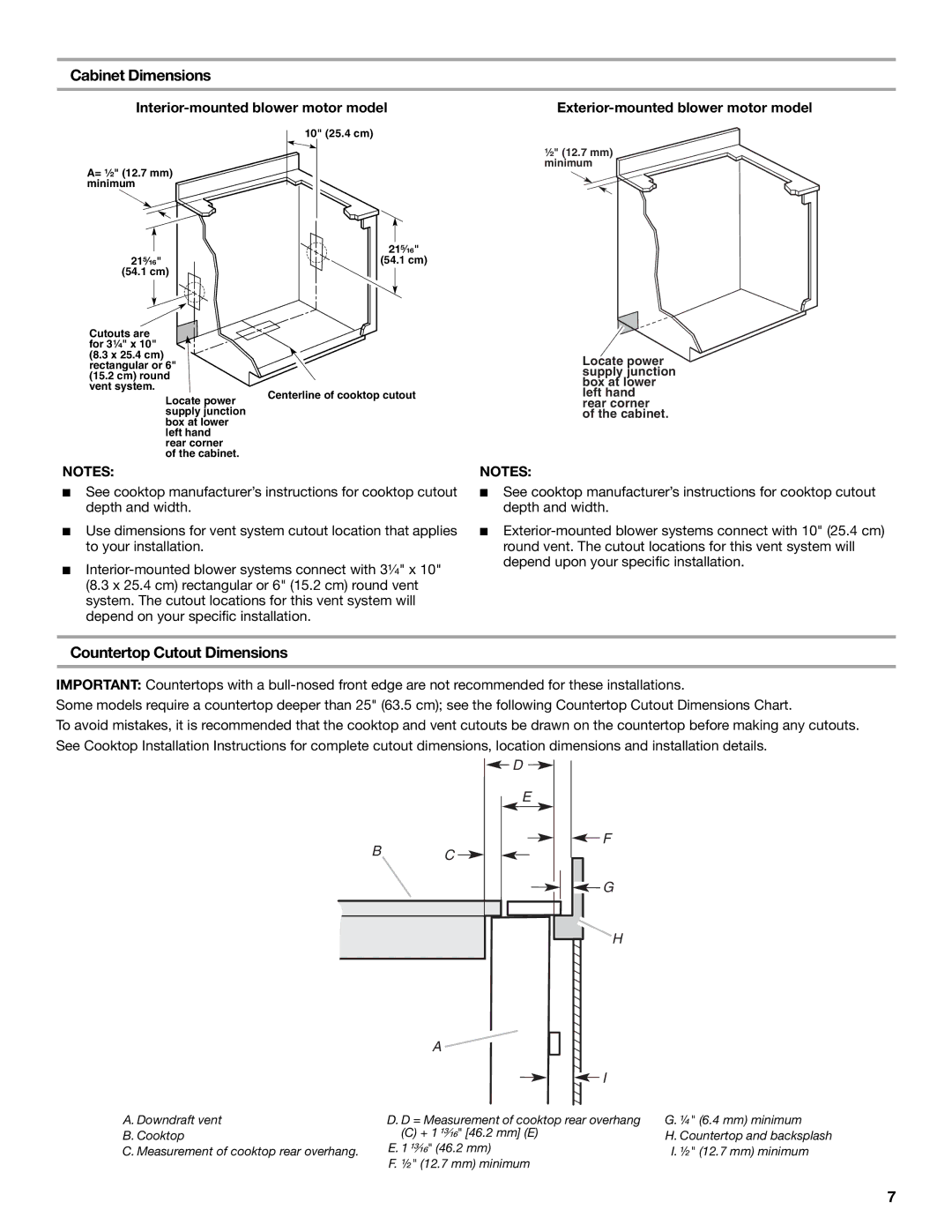 KitchenAid UXI01200DYS, UXI0600DYS installation instructions Cabinet Dimensions, Countertop Cutout Dimensions 