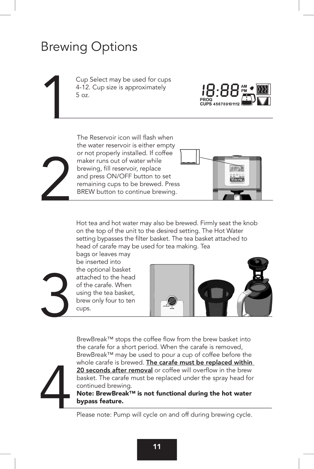 KitchenAid VCCM12 manual Brewing Options 