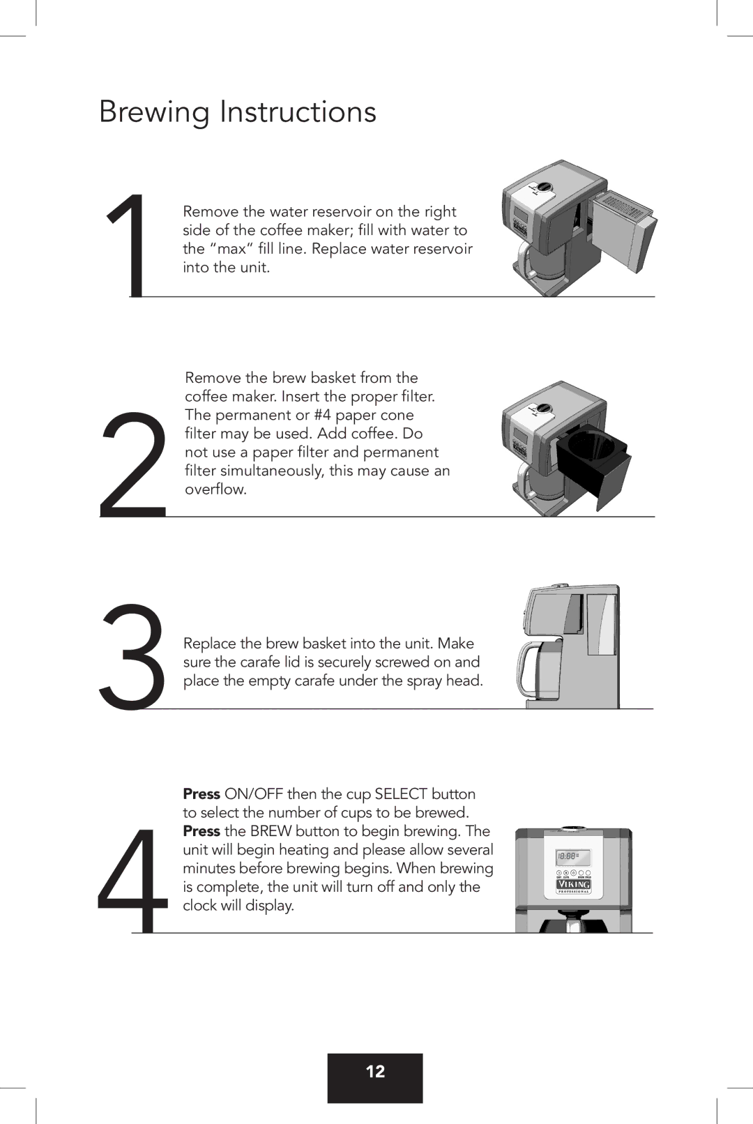 KitchenAid VCCM12 manual Brewing Instructions 