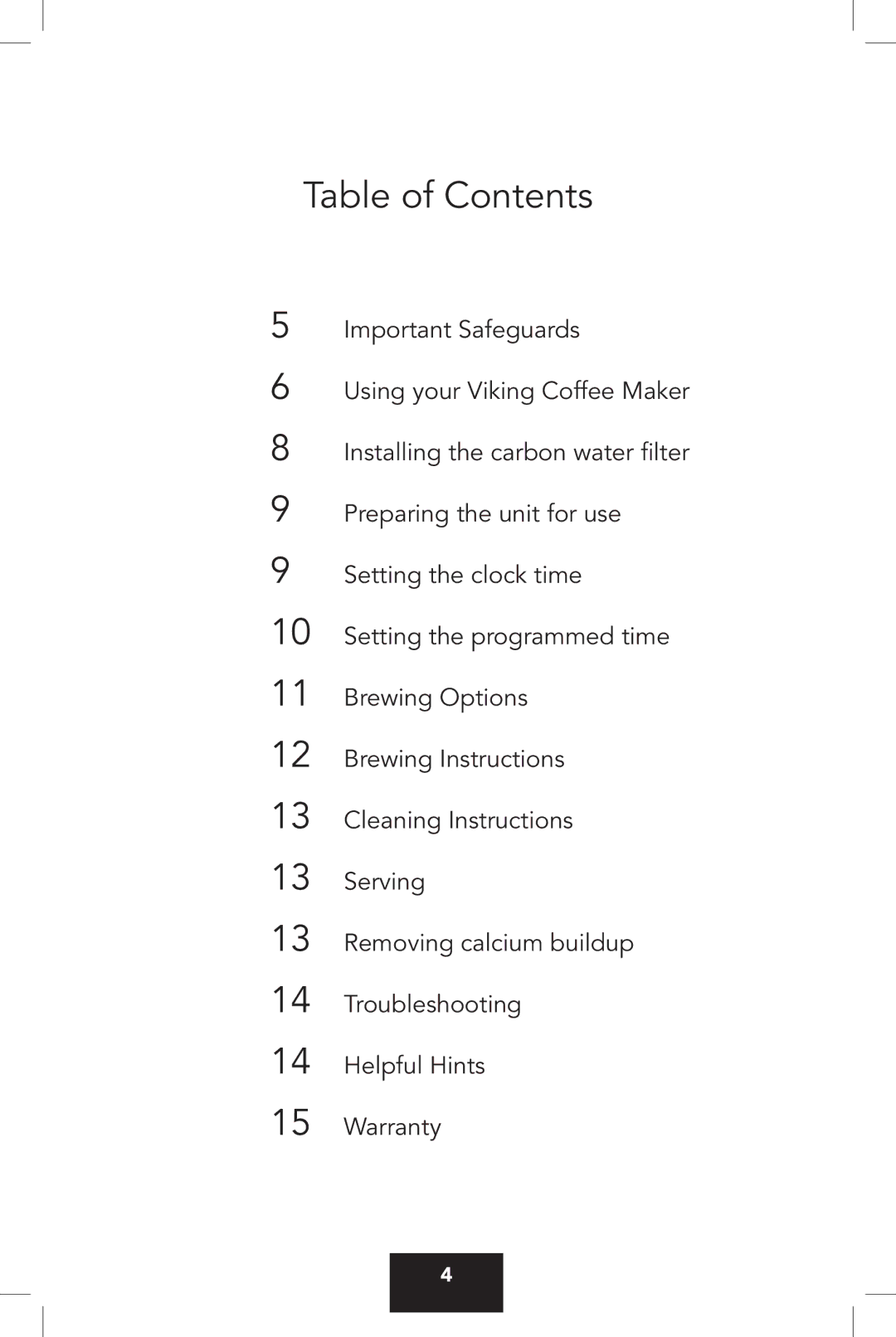 KitchenAid VCCM12 manual Table of Contents 