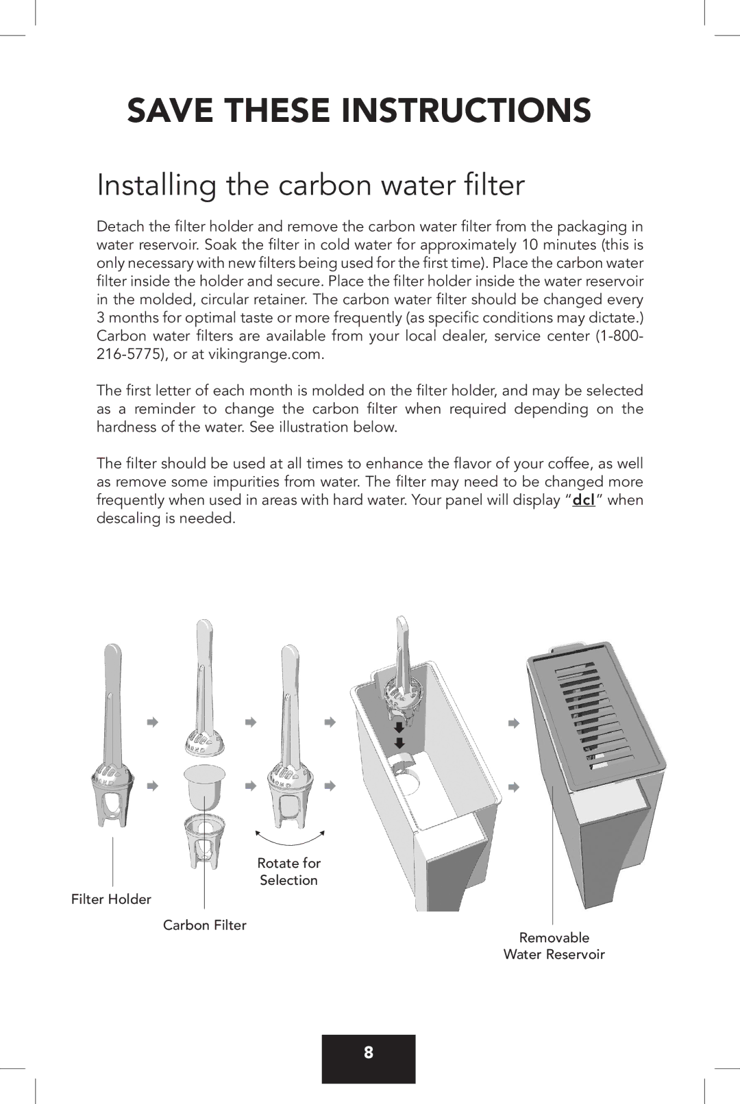 KitchenAid VCCM12 manual Installing the carbon water filter 