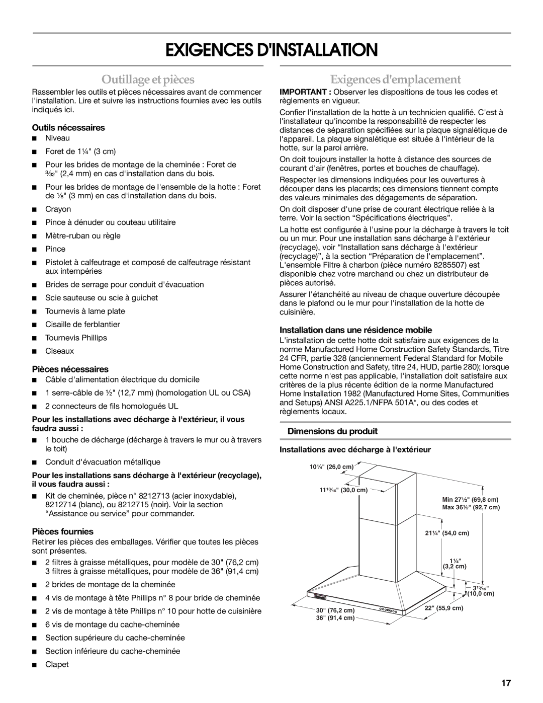 KitchenAid W10029780 installation instructions Outillageetpièces, Exigences demplacement 