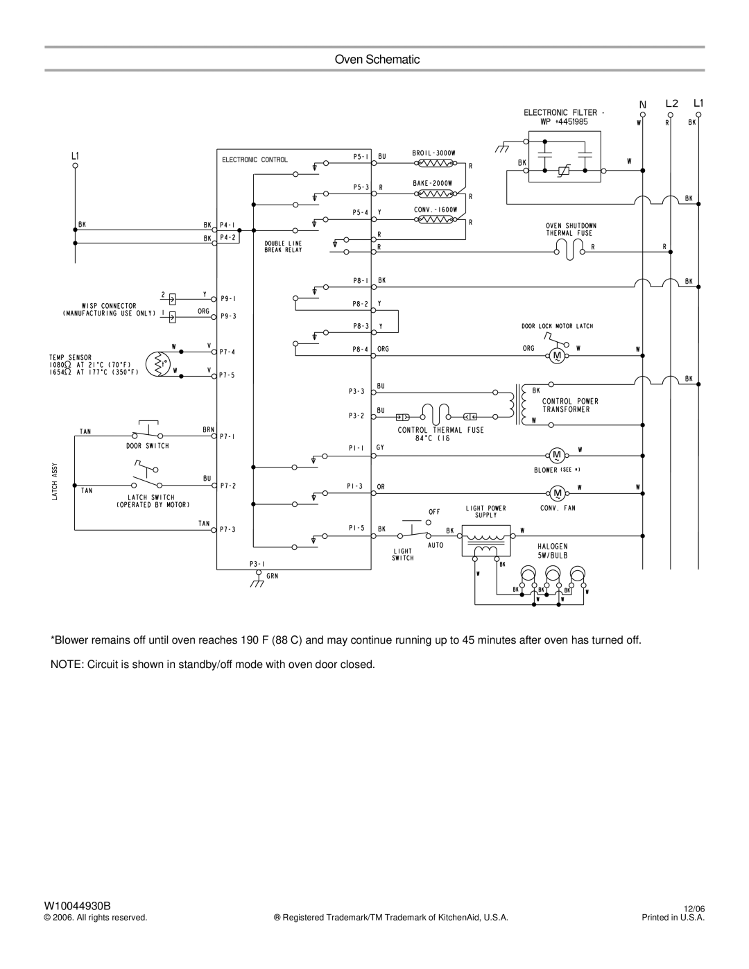 KitchenAid W10044930B installation instructions Oven Schematic 