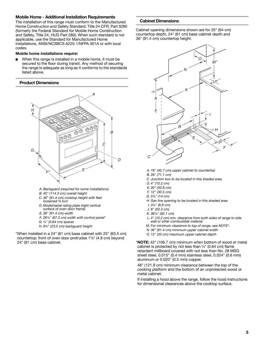 KitchenAid W10044930B Mobile Home Additional Installation Requirements, Product Dimensions Cabinet Dimensions 