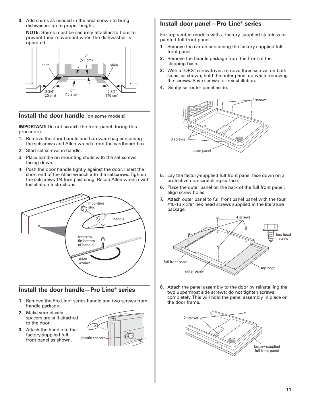 KitchenAid W10078153A Install the door handle on some models, Install the door handle-Pro Line series 