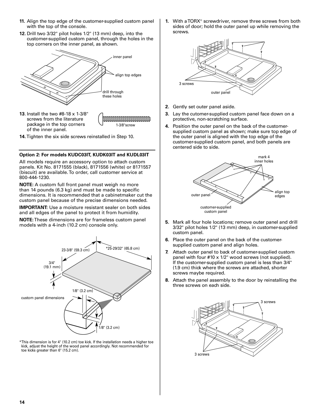 KitchenAid W10078153A installation instructions Option 2 For models KUDC03IT, KUDK03IT and KUDL03IT 